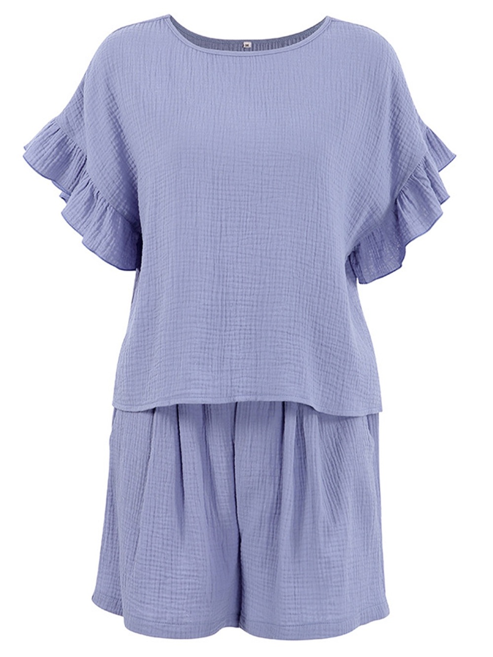 💜 Hello Gorgeous! COTTON Gauze Two-Piece Top & Shorts Set-Blue Purple - Picture 4 of 11